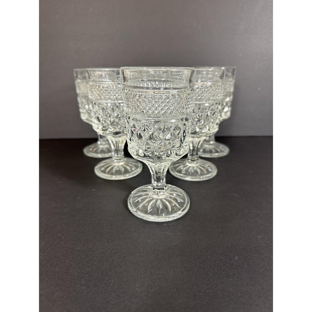 Anchor Hocking Wexford Claret Wine Glasses Set Of 6 Juice‎ Clear 5 3/8" Vtg